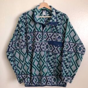 Patagonia Vintage Tribal Print Synchilla Pullover Fleece Blue/Green | Size: M